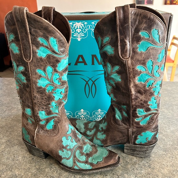 Lane Shoes - [Lane] Cowboy Boots, Turquoise and Brown Leather, Size 7 1/2, EUC